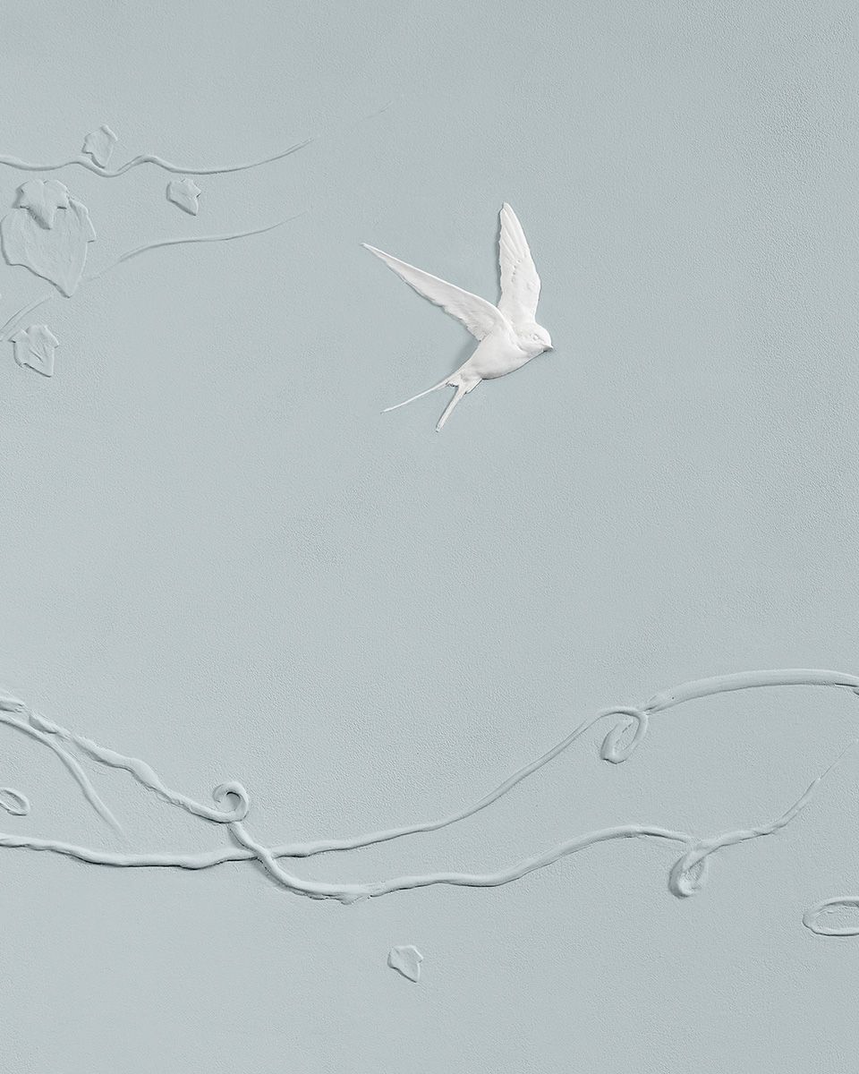 Evening swallows bas relief sculpted wall by Peascod.