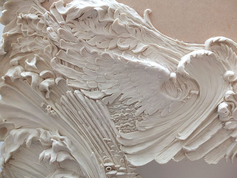Sculpting detail of fireplace for Alexander McQueen Savile Row, London.