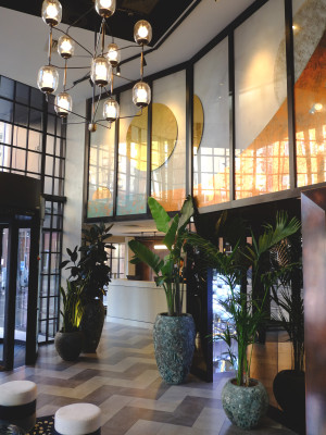 Huge verre églomisé installation for lobby at Mondrian Shoreditch, London.