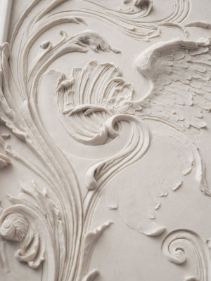 Detail of Alexander McQueen bas relief sculpted panels.