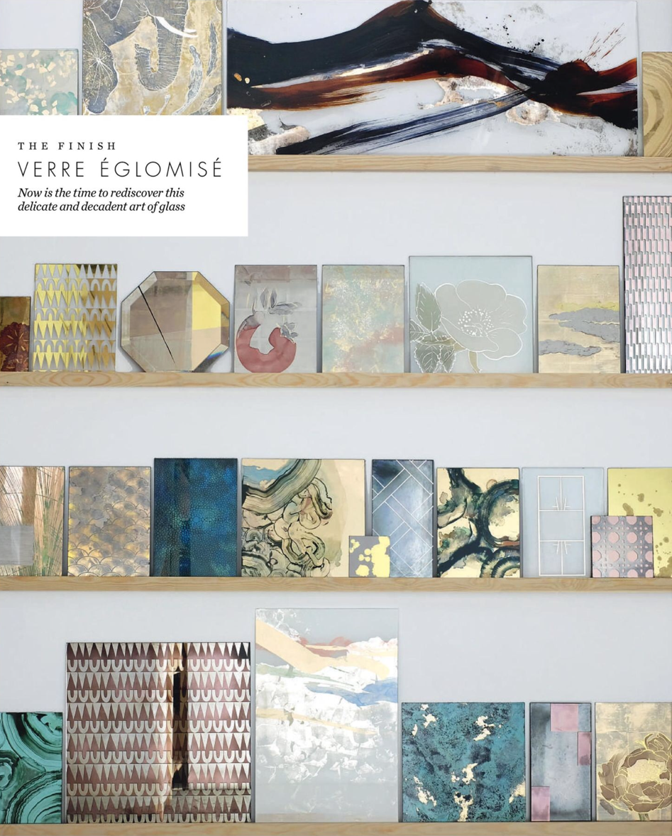 Elle Decoration features verre églomisé wall.